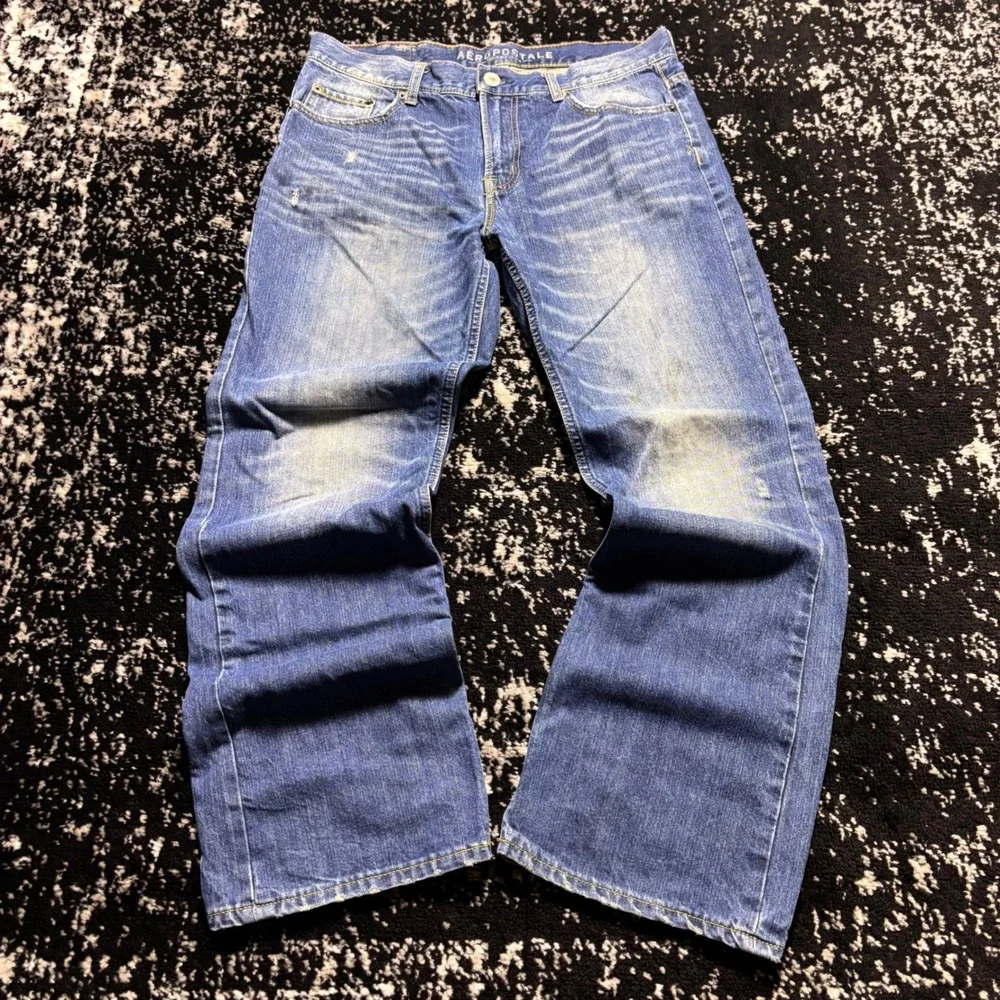 Aeropostale Mens Slim Bootcut Jeans Blue Denim Y2K Grunge 32x30